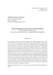 Deux journaux viennois du XVIIIe siècle en langue française dans les collection de la Bibliothèque de Kórnik. Pamiętnik Biblioteki Kórnickiej. Z.41