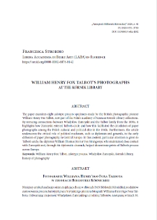 William Henry Fox Talbot's photographs at the Kórnik Library. Pamiętnik Biblioteki Kórnickiej. Z.41