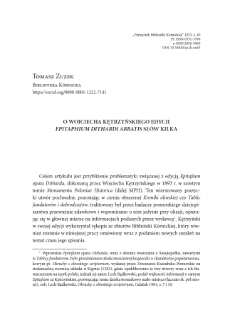 O Wojciecha Kętrzyńskiego edycji "Epitaphium Dithardi abbatis" słow kilka. Pamiętnik Biblioteki Kórnickiej. Z.40