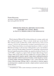Mnemotechniczna metoda nauczania historii gen. Józefa Bema w świetle źródeł Biblioteki Kórnickiej. Pamiętnik Biblioteki Kórnickiej. Z.40