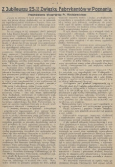Z Jubileuszu 25-lecia Związku Fabrykantów w Poznaniu: przemówienie Wiceprezesa Fr. Maciejewskiego