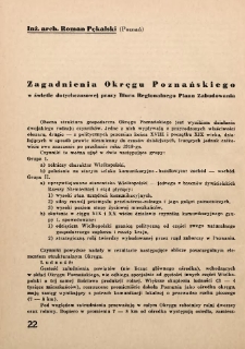 Zagadnienia Okręgu Poznańskiego w świetle dotychczasowej pracy Biura Regionalnego Planu Zabudowania