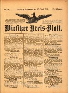 Wirsitzer Kreis-Blatt: herausgegeben vom K&ouml;niglichen Landraths-Amte 1901.06.15 Jg.57 Nr46