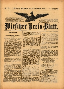 Wirsitzer Kreis-Blatt: herausgegeben vom K&ouml;niglichen Landraths-Amte 1901.09.14 Jg.57 Nr72