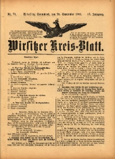 Wirsitzer Kreis-Blatt: herausgegeben vom K&ouml;niglichen Landraths-Amte 1901.09.21 Jg.57 Nr74
