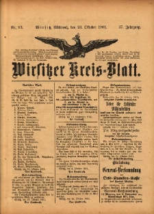 Wirsitzer Kreis-Blatt: herausgegeben vom K&ouml;niglichen Landraths-Amte 1901.10.23 Jg.57 Nr83