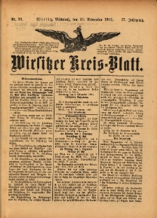 Wirsitzer Kreis-Blatt: herausgegeben vom K&ouml;niglichen Landraths-Amte 1901.11.20 Jg.57 Nr91