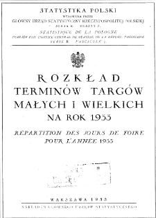 Rozkład terminów targów małych i wielkich na rok 1933