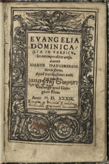 Evangelia Dominicalia In Versiculos extemporaliter versa / Autore Ioanne Spangebergio Herdessiano, Apud Northusianos verbi Dei ministro