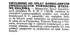 Zwolnienie od opłat konsularnych zwiedzających Powszechną Wystawę Krajową