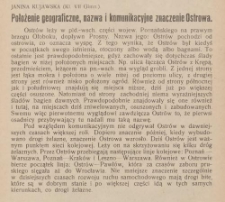 Położenie geograficzne, nazwa i komunikacyjne znaczenie Ostrowa