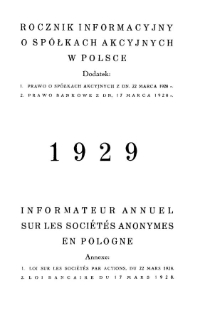 Rocznik Informacyjny o Spółkach Akcyjnych w Polsce. R. 1, 1929