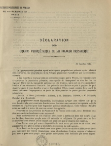 Déclaration des Grands Propriétaires de la Pologne Prussienne