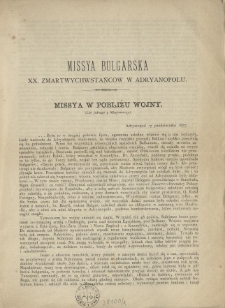 Missya Bulgarska XX. Zmartwychwstańc&oacute;w w Adryanopolu : missya w pobliżu wojny : (list jednego z Missyonarzy)