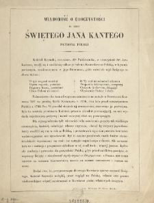 Wiadomość o uroczystości na dzień Świętego Jana Kantego patrona Polski