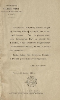 [Zaproszenie Inc.:] "Towarzystwo Wzajemnej Pomocy uczącej się Młodzieży Polskiej w Paryżu ma zaszczyt ..."