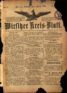 Wirsitzer Kreis-Blatt: herausgegeben vom Königlichen Landraths-Amte 1902.01.01 Jg.58 Nr1
