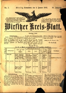 Wirsitzer Kreis-Blatt: herausgegeben vom Königlichen Landraths-Amte 1902.01.04 Jg.58 Nr2