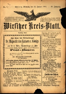 Wirsitzer Kreis-Blatt: herausgegeben vom K&ouml;niglichen Landraths-Amte 1902.01.22 Jg.58 Nr7