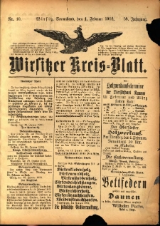 Wirsitzer Kreis-Blatt: herausgegeben vom Königlichen Landraths-Amte 1902.02.01 Jg.58 Nr10