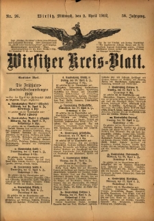 Wirsitzer Kreis-Blatt: herausgegeben vom Königlichen Landraths-Amte 1902.04.02 Jg.58 Nr26