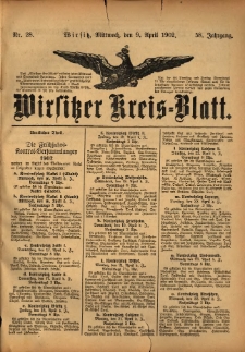 Wirsitzer Kreis-Blatt: herausgegeben vom Königlichen Landraths-Amte 1902.04.09 Jg.58 Nr28