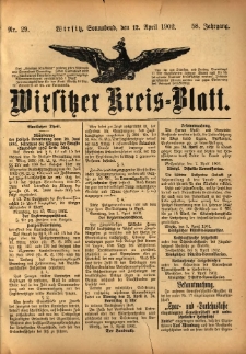 Wirsitzer Kreis-Blatt: herausgegeben vom Königlichen Landraths-Amte 1902.04.12 Jg.58 Nr29