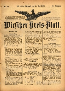 Wirsitzer Kreis-Blatt: herausgegeben vom Königlichen Landraths-Amte 1902.05.21 Jg.58 Nr40