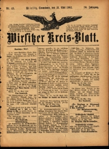 Wirsitzer Kreis-Blatt: herausgegeben vom K&ouml;niglichen Landraths-Amte 1902.05.31 Jg.58 Nr43