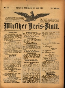 Wirsitzer Kreis-Blatt: herausgegeben vom Königlichen Landraths-Amte 1902.07.23 Jg.58 Nr58