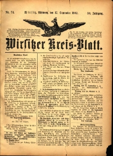 Wirsitzer Kreis-Blatt: herausgegeben vom K&ouml;niglichen Landraths-Amte 1902.09.17 Jg.58 Nr74
