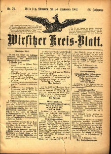 Wirsitzer Kreis-Blatt: herausgegeben vom Königlichen Landraths-Amte 1902.09.24 Jg.58 Nr76