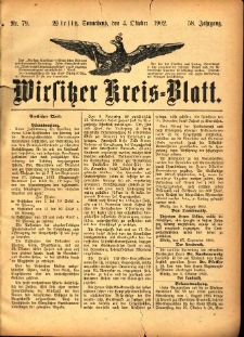 Wirsitzer Kreis-Blatt: herausgegeben vom Königlichen Landraths-Amte 1902.10.04 Jg.58 Nr79