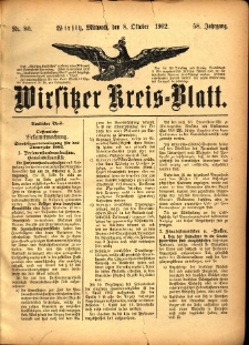 Wirsitzer Kreis-Blatt: herausgegeben vom Königlichen Landraths-Amte 1902.10.08 Jg.58 Nr80