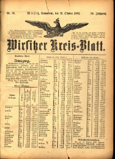 Wirsitzer Kreis-Blatt: herausgegeben vom K&ouml;niglichen Landraths-Amte 1902.10.11 Jg.58 Nr81