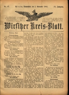Wirsitzer Kreis-Blatt: herausgegeben vom Königlichen Landraths-Amte 1902.11.01 Jg.58 Nr87