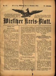 Wirsitzer Kreis-Blatt: herausgegeben vom Königlichen Landraths-Amte 1902.11.12 Jg.58 Nr90