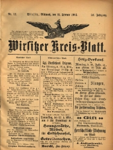 Wirsitzer Kreis-Blatt: herausgegeben vom K&ouml;niglichen Landraths-Amte 1903.02.11 Jg.59 Nr12