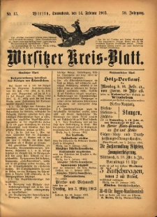 Wirsitzer Kreis-Blatt: herausgegeben vom K&ouml;niglichen Landraths-Amte 1903.02.14 Jg.59 Nr13