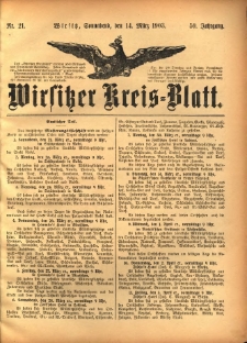 Wirsitzer Kreis-Blatt: herausgegeben vom K&ouml;niglichen Landraths-Amte 1903.03.14 Jg.59 Nr21