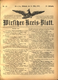 Wirsitzer Kreis-Blatt: herausgegeben vom K&ouml;niglichen Landraths-Amte 1903.03.18 Jg.59 Nr22