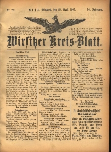 Wirsitzer Kreis-Blatt: herausgegeben vom K&ouml;niglichen Landraths-Amte 1903.04.15 Jg.59 Nr29