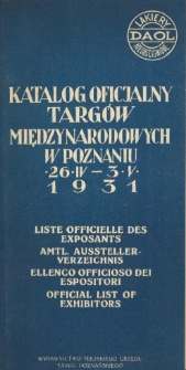 Katalog oficjalny Targów Międzynarodowych w Poznaniu 26 IV - 3 V 1931