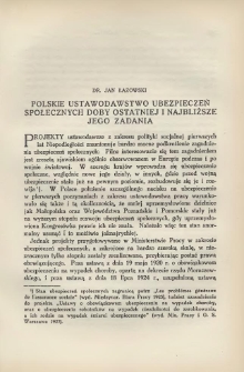 Polskie ustawodawstwo ubezpieczeń społecznych doby ostatniej i najbliższe jego zadania