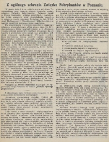 Z og&oacute;lnego zebrania Związku Fabrykant&oacute;w w Poznaniu w dniu 9.03.1932 r.