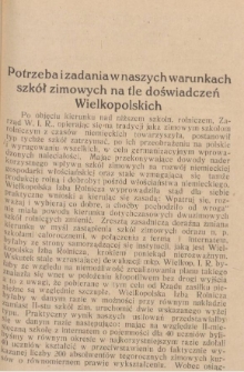 Potrzeba i zadania w naszych warunkach szkół zimowych na tle doświadczeń Wielkopolskich