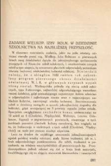 Zadanie Wielkop. Izby Roln. w dziedzinie szkolnictwa na najbliższą przyszłość