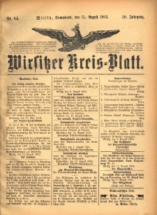 Wirsitzer Kreis-Blatt: herausgegeben vom K&ouml;niglichen Landraths-Amte 1903.08.15 Jg.59 Nr64