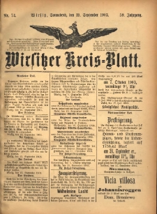 Wirsitzer Kreis-Blatt: herausgegeben vom K&ouml;niglichen Landraths-Amte 1903.09.19 Jg.59 Nr74