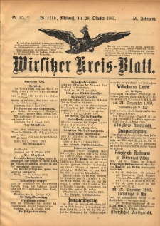 Wirsitzer Kreis-Blatt: herausgegeben vom K&ouml;niglichen Landraths-Amte 1903.10.28 Jg.59 Nr85